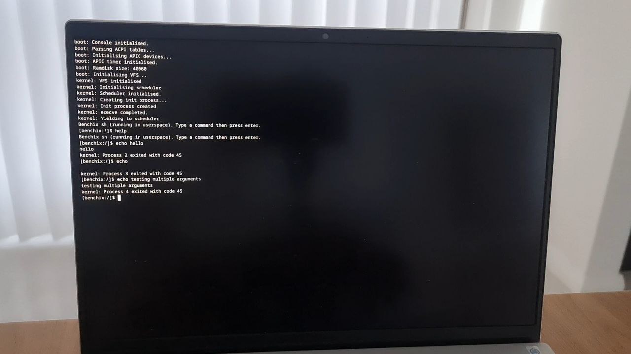 A photograph of benchix running on real hardware.